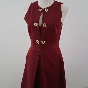 10 Crosby Derek Lam Burgundy Midi Dress with Gold Accents
